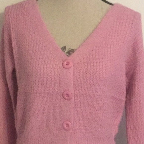 ❌DONATED❌Pink V-Neck Button Up Soft Fuzzy Knit Sweater Top - Picture 5 of 11